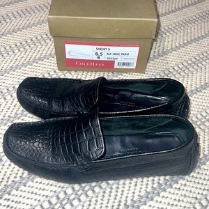Cole Hana black croc print driving loafers